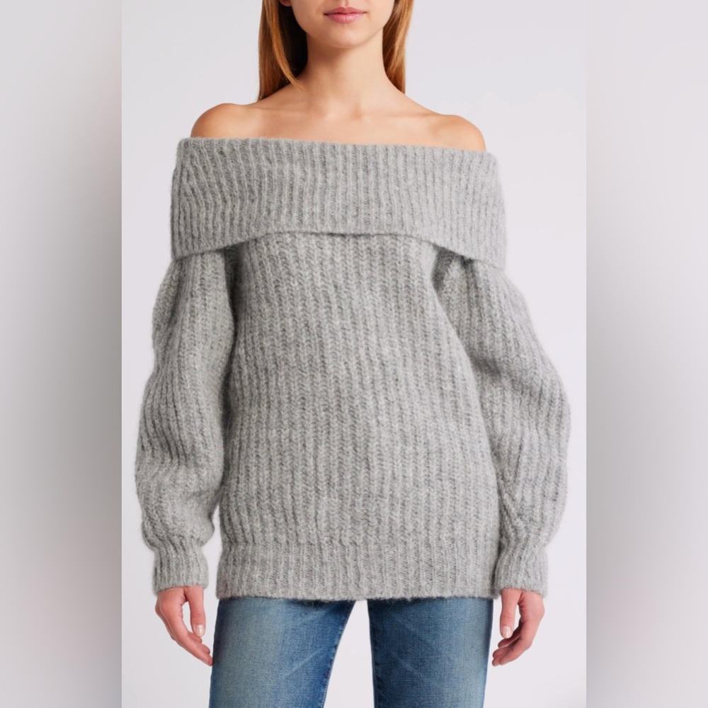 Nation LTD | Serena Off the Shoulder Sweater Alpaca Dove Gray Heather Sz‎ S
